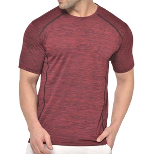 T-shirt décontracté pour homme, manches courtes, col rond, coupe classique, séchage rapide, extensible, tricoté en spandex/coton, rouge mélangé - Product Image 1