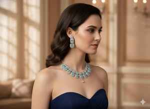 Parure de collier et boucles d'oreilles en laiton de qualité supérieure pour mariée, style ethnique classique, idéale pour les mariages et les fiançailles - Product Image 5