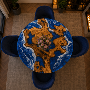 Mesa de Centro Redonda Moderna de Resina Ecológica, Artesanía de Mármol de Agra Hecha a Mano, Muebles de Lujo para Sala de Estar, Estilo Diwali - Product Image 2
