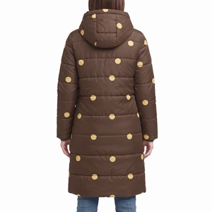 <b>Women's</b> Long Polka Dot Sublimated Puffer Jacket Waist <b>Belt</b> Hooded Quilted Winter <b>Coat</b> Warm Padded Outdoor Casual Style New Daily - Product Image 6