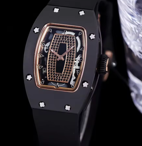 High Quality Luxury Tonneau Skeleton Diamond Automatic Women's <b>Watch</b> Ceramic <b>Case</b> Silicone Strap Mechanical Wristwatch - Product Image 1