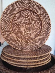 Panier de service en rotin tressé rustique, plateau rond décoratif pour cuisine et décoration murale bohème - Meilleures ventes - Product Image 1