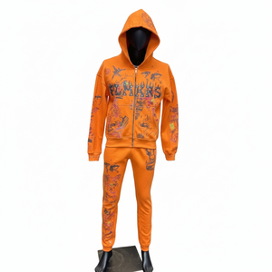 Ensemble sweat à capuche et jogging streetwear graffiti personnalisé haut de gamme, survêtement en molleton de coton entièrement zippé pour hommes et femmes - Product Image 3