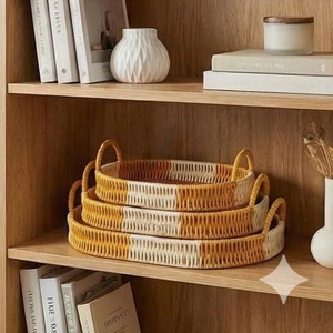 <b>Set</b> Of 3 Minimal Rattan Trays Perfect For Stylish Coffee <b>Serving</b> Snack Display Garden Use And Vanity Organization From India - Product Image 4