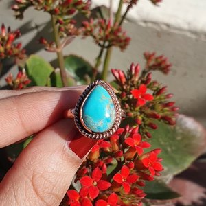 Teardrop <b>Turquoise</b> <b>Ring</b> Rose Gold Finish 925 Sterling Silver Handmade Boho Gemstone Jewelry for Women - Product Image 1