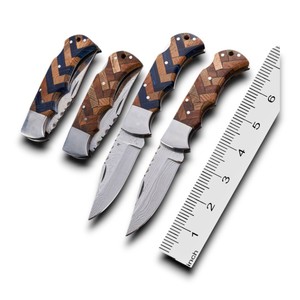 Navaja Plegable Personalizable de Acero Inoxidable con Mango de Madera de Damasco, Resistente a la Corrosión, para Caza, Camping, Supervivencia y Pesca - Product Image 1