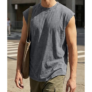 เสื้อกล้ามผู้ชาย คอกลม สีพื้น ผ้าถักลำลอง ผ้าฝ้าย สีเทา สไตล์วินเทจ - Product Image 4