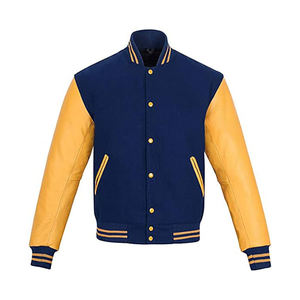 Blouson universitaire pour homme en cuir teinté avec manches colorées en laine, style baseball, finition artistique, rétro, streetwear, manteau d'hiver - Product Image 1