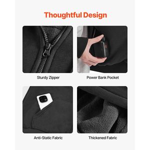 Sweat-shirt chauffant unisexe à fermeture éclair intégrale, batterie externe 7,4 V 16000 mAh, 5 zones chauffantes, 3 températures, veste technique d'extérieur avec capuche - Product Image 6