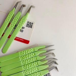 GETUP BROSONS IMPEX Lime Green Eyelash Extension Tweezers Set Custom Logo Dimple Dot Grip Stainless Steel Precision Volume - Product Image 4