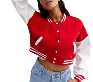 Bulk <b>Women</b> Knitted Cotton Crop <b>Varsity</b> <b>Jacket</b> Raised Logo 3D Puff Embroidery College <b>Jacket</b> Custom Brand Private Label Vendor - Product Image 1