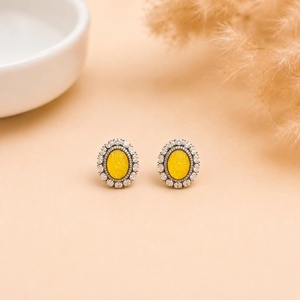 Pendientes de Aro de Piedra Amarilla con Forma de Bola, Chapados en Oro, con Cristales, Estilo Vintage, para Fiestas, Uso Diario, Regalo para Mujer, Precio al por Mayor - Product Image 1