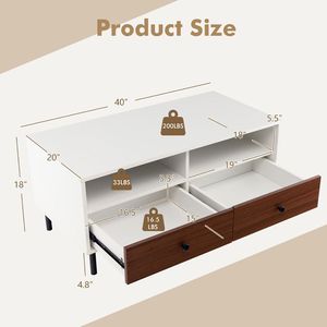 Modern <b>Rectangle</b> 40-Inch <b>Coffee</b> <b>Table</b> with Storage Shelf and Drawers 2-Tiered Design for Living Room Furniture - Product Image 6