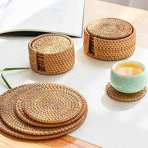 Tapis et sous-verres en rotin BOHO personnalisés pour servir du thé, du café ou du vin, protégeant les tables, sous-verres en rotin BOHO - Product Image 6