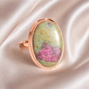 Large Ruby Zoisite 925 Sterling <b>Silver</b> <b>Ring</b> Rose Gold & Yellow Gold Plated Oval Gemstone Handmade Statement Jewelry Gift <b>Men</b> Her - Product Image 5
