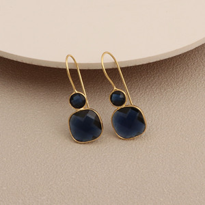 Pendientes Colgantes Geométricos de Iolita, Bañados en Oro, con Engaste de Bisel, Piedra Azul Marino, Joyería Moderna - Product Image 1