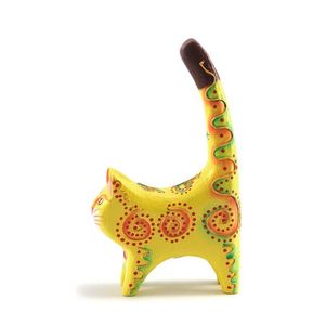 Statue de chat à longue queue en bois d'albizia jaune, faite à la main, motif en spirale, artisanat de Bali, décoration d'intérieur, cadeau, figurine d'animal en bois, sculpture - Product Image 1