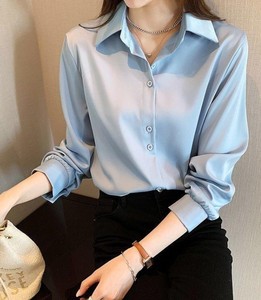 Camisa de Mujer con Botones, Color Sólido, Cuello Clásico, Manga Larga, Blusa de Oficina Clásica, Corte Regular, para Todas las Temporadas - Product Image 2
