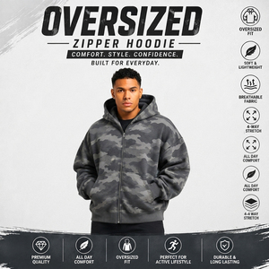 Sudadera con capucha extragrande con estampado de camuflaje para hombre, ropa de invierno, sudadera con capucha y cremallera, manga larga, transpirable, para correr, con estampado y cremallera - Product Image 1