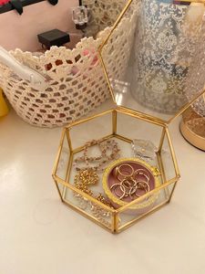 Octagonal Glass Storage Box With Gold Frame For Decorative Display - Product Image 6