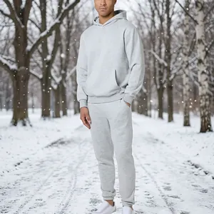 Men's Light Grey 2 Piece Tracksuit Set Hooded Sweatshirt And <b>Jogger</b> Pants Casual <b>Outfit</b> Matching Long Pants - Product Image 5