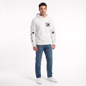 Sweat-shirt à capuche pour homme, coupe décontractée, coton blanc, tissu French Terry, coupe classique, imprimé étoiles, streetwear décontracté d'automne - Product Image 4