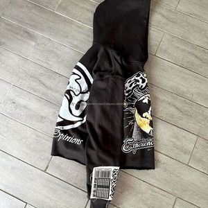 Sweat à capuche court surdimensionné pour homme Streetwear Y2K 100% coton avec imprimé bouffant Sweats à capuche teints unis avec logo personnalisé - Product Image 5