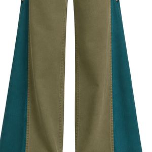 Vaqueros anchos de mujer en verde oliva y azul turquesa, de cintura alta, con paneles en contraste, pantalones de mezclilla, estilo casual y urbano. - Product Image 4