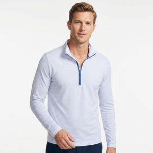 Men's <b>White</b> <b>Quarter</b> <b>Zip</b> Pullover Long Sleeve Knitted Polyester Casual Top Spring Quick Dry Stand Collar Regular Fit - Product Image 5