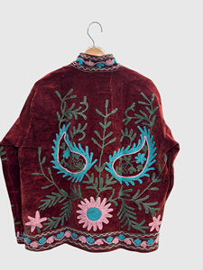 Blouson à col mandarin brodé à la main avec motif géométrique, manches longues, style velours, pour adulte, collection automne - Product Image 3