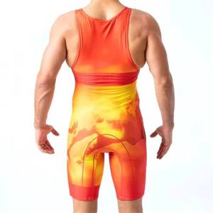 Singlet de Lucha Unisex de una Pieza con Estampado Digital, Ajustado, de Spandex y Poliéster Elástico, Duradero y Ligero, Rojo Naranja con Diseño de Toro de Fuego - Product Image 3