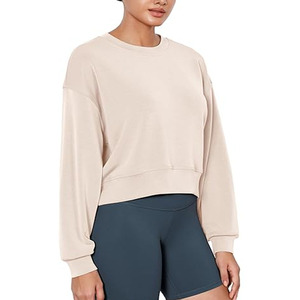 Sudadera Holgada de Manga Larga para Mujer, Color Sólido, Estilo Moderno, Corte Recortado, 100% Algodón Felpa, para Otoño - Product Image 1