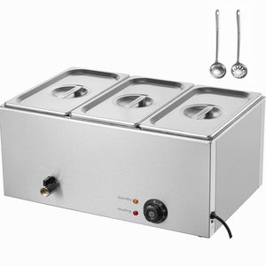 Mesa de Vapor Eléctrica Comercial Profesional de 17.4QT, 1200W, 3 Bandejas, Buffet Bain Marie, Encimera de Acero Inoxidable, Manual para Alimentos - Product Image 1