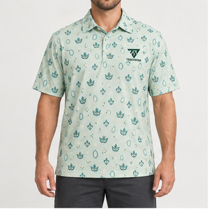 Camisa Polo Trackstar para Hombre, Color Verde Menta, con Estampado de Máscara de Carnaval, Manga Corta, Cuello con Botones, Camisa de Golf, Logotipo Personalizado - Product Image 1