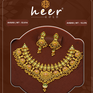 Conjunto de collar y pendientes de oro antiguo tradicional, hecho a mano, diseño de joyería nupcial india, estilo templo, conjunto de oro pesado. - Product Image 2