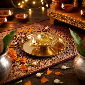 Metal Circular <b>Candelabra</b> With Diya Holders For Religious Activities And Festive Decorations - Product Image 1