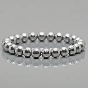 Natural Coated Hematite 8mm Silver Plated Smooth Ball Trendy Gift Beads <b>Stretch</b> <b>Bracelet</b> Wholesale - Product Image 3