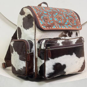กระเป๋าเป้สะพายหลังหนังวัวความจุขนาดใหญ่ลายดอกไม้มาใหม่กระเป๋าใส่ผ้าอ้อมใช้งานได้หลายหน้าที่สำหรับเดินทางแฟชั่นสูง - Product Image 4