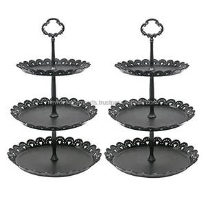 Plateau de service à cupcakes de fruits, 3 niveaux, de haute qualité, pour mariage à la maison, fête d'anniversaire, plateau de service (noir), 4 pièces - Product Image 1