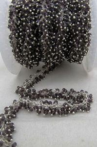 Amethyst Quartz Rondelle Micro Faceted2.5mm Beaded Dangling Cluster <b>Wire</b> Wrapped Chain - Product Image 2