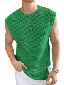 Camiseta sin Mangas Texturizada para Hombre, Cuello Redondo, Transpirable, Poliéster, Color Sólido, Corte Regular, para Todas las Temporadas, Informal - Product Image 4