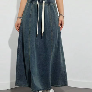 Harajuku Denim <b>Skirt</b> y2k Aesthetic <b>Elastic</b> Drawstring High Waist A Line Flare Jean <b>Skirt</b> Ladies Vintage <b>Skirts</b> Streetwear - Product Image 1