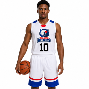 Maillots de basket-ball pour hommes de haute qualité, design tendance, personnalisés, ensembles d'uniformes d'équipe, col en V, sans manches, 100% polyester, séchage rapide - Product Image 1