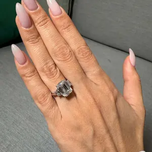 Elegant Timeless Classic Design 5 Carat <b>Emerald</b> Cut Lab Grown Diamond Three Stone Engagement <b>Ring</b> 14K Gold - Product Image 1