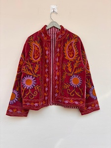 Wholesale Suzani Embroidered Velvet <b>Jacket</b> Handmade Floral Ethnic Bohemian Festival Coat for Women - Product Image 2
