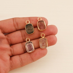 Raw Rose Quartz October <b>Birthstone</b> Brass Gold Plated Crystals Trendy <b>Pendant</b> Rough Healing Gemstone Charms - Product Image 6