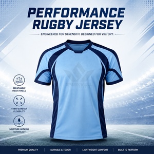 Camiseta de Rugby Personalizada para Hombre, Azul Claro, Manga Corta, Sublimada, Transpirable, Ajuste Atlético, Ropa Deportiva de Equipo - Product Image 1