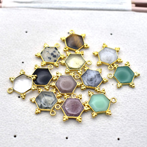 Dendritic <b>Opal</b> Hexagon <b>Pendant</b> 10mm Natural Gemstone Charm Gold Plated Bezel Connector Jewelry Making Supply - Product Image 6