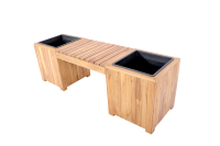 Banc en bois d'acacia en gros avec jardinières, conçu dans un style rustique pour les applications d'extérieur et de jardinage