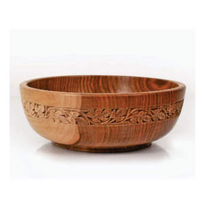 High Quality Floral Design Acacia Wooden Serving Bowl For Salad Fruits & Soup <b>Dinnerware</b> Polished Serving Bowl For Kitchenware - Product Image 3